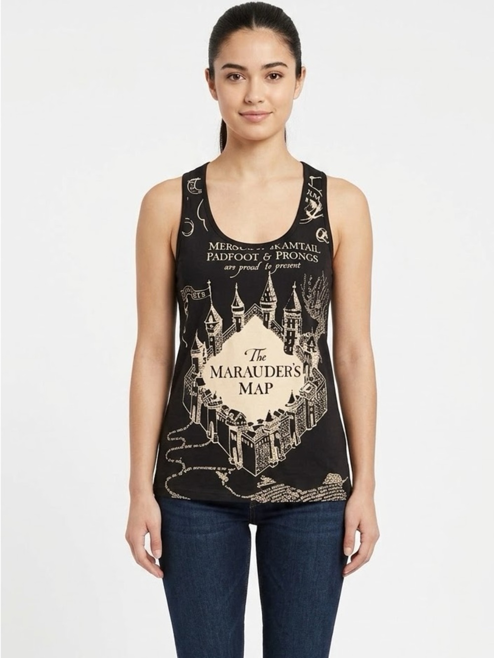 Harry Potter Black Tank Top with Hogwarts Map Design Junior size Unisex